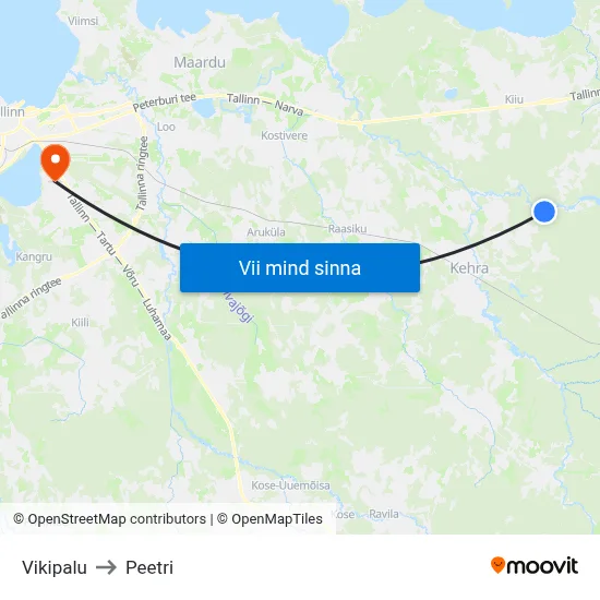 Vikipalu to Peetri map