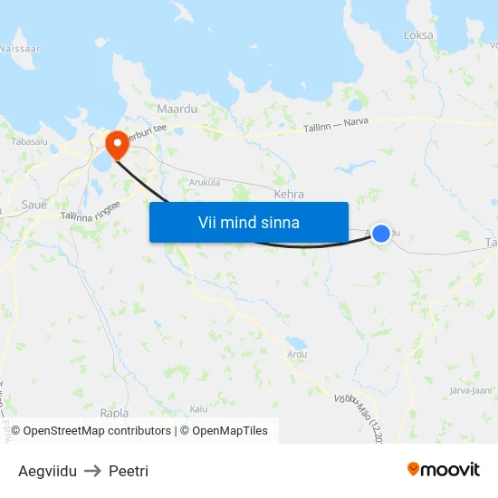 Aegviidu to Peetri map