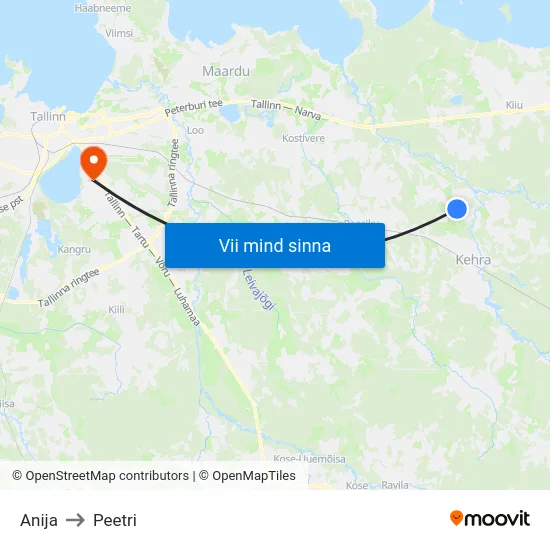 Anija to Peetri map