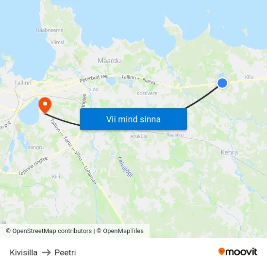 Kivisilla to Peetri map