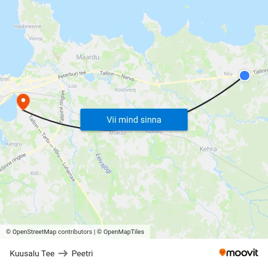 Kuusalu Tee to Peetri map