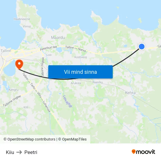 Kiiu to Peetri map