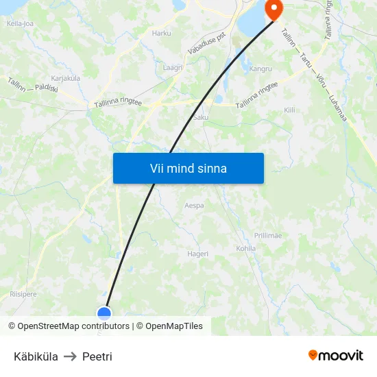 Käbiküla to Peetri map