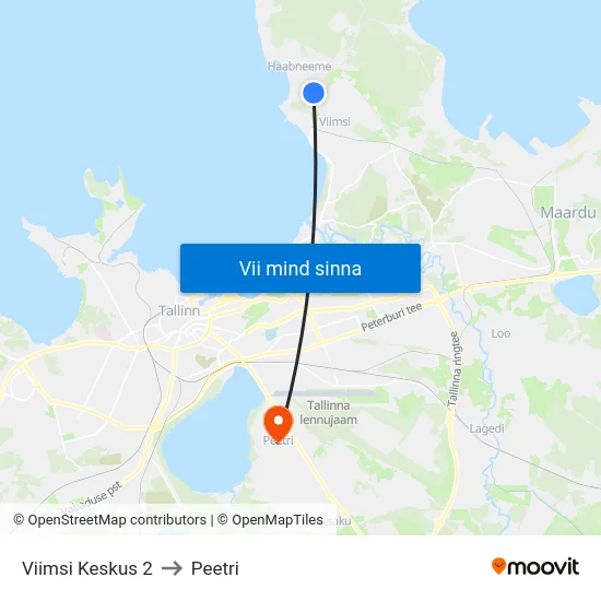 Viimsi Keskus 2 to Peetri map
