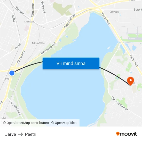Järve to Peetri map