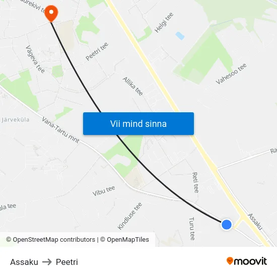 Assaku to Peetri map