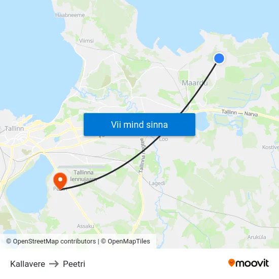 Kallavere to Peetri map