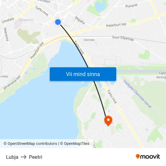 Lubja to Peetri map