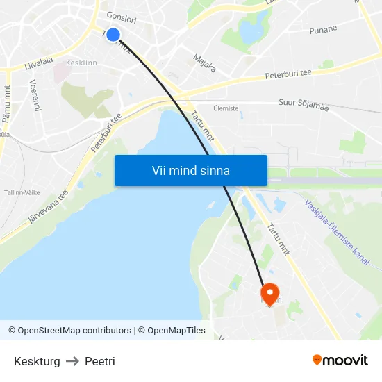 Keskturg to Peetri map