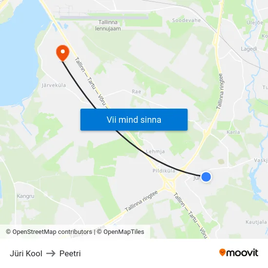 Jüri Kool to Peetri map