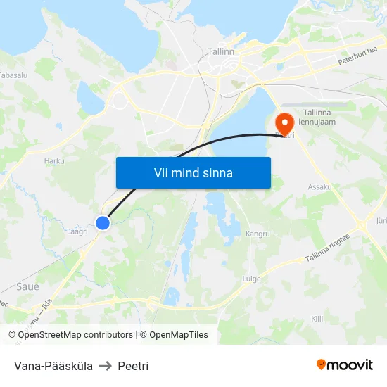 Vana-Pääsküla to Peetri map