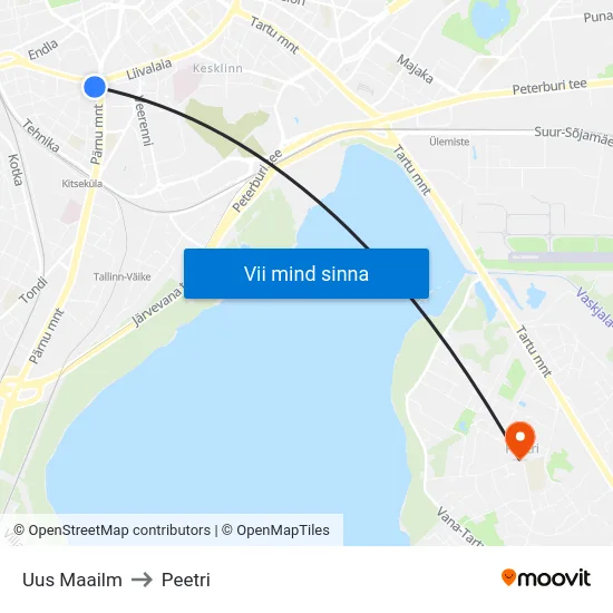 Uus Maailm to Peetri map