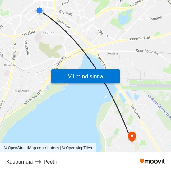 Kaubamaja to Peetri map