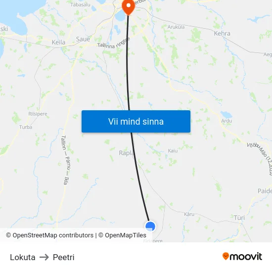 Lokuta to Peetri map