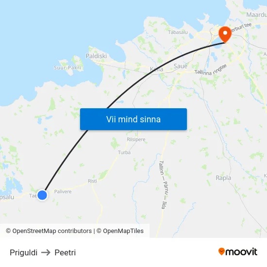 Priguldi to Peetri map