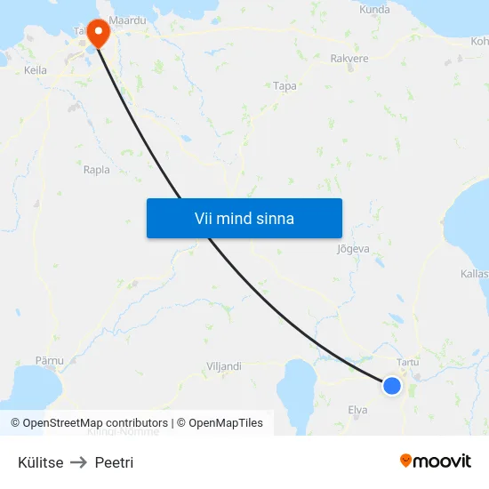 Külitse to Peetri map