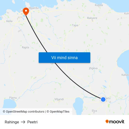 Rahinge to Peetri map