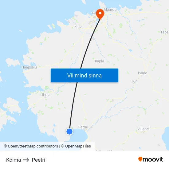 Kõima to Peetri map