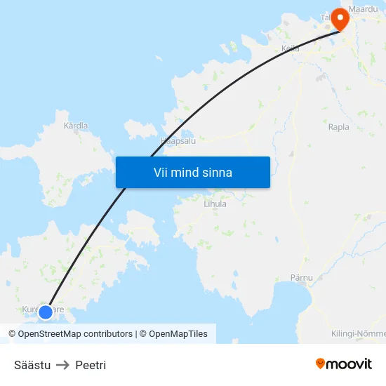 Säästu to Peetri map