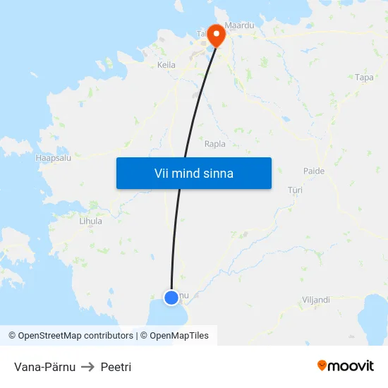 Vana-Pärnu to Peetri map