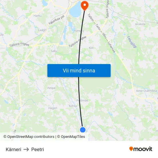 Kärneri to Peetri map