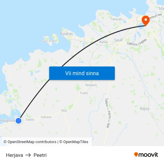 Herjava to Peetri map