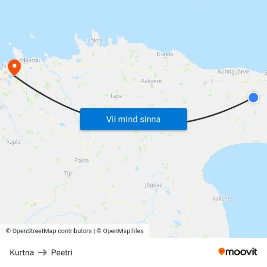 Kurtna to Peetri map