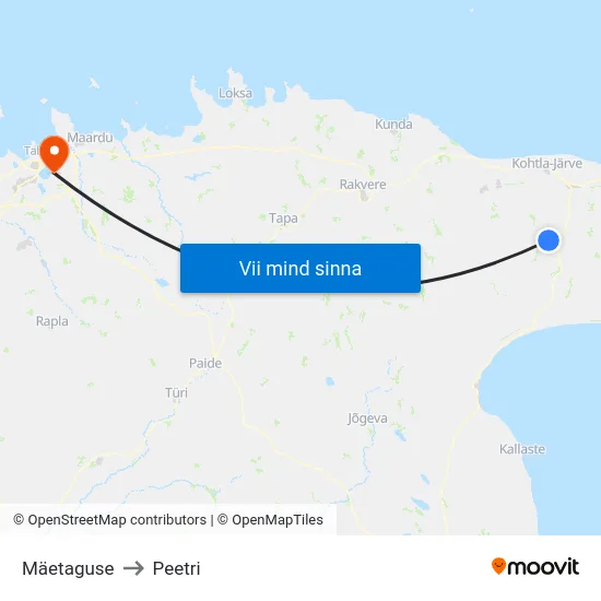 Mäetaguse to Peetri map