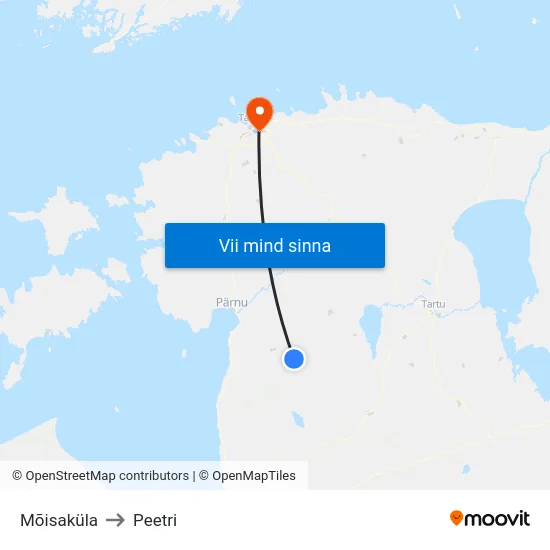 Mõisaküla to Peetri map
