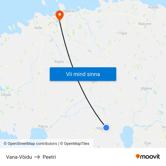 Vana-Võidu to Peetri map