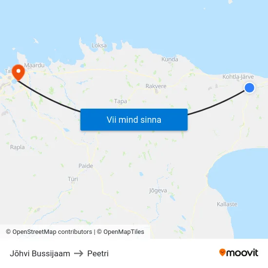 Jõhvi Bussijaam to Peetri map