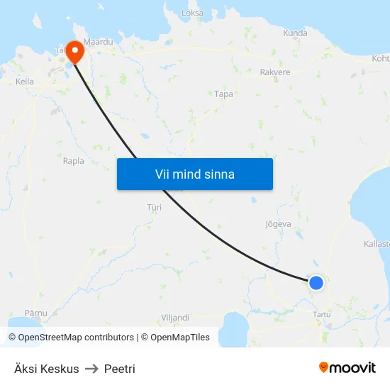 Äksi Keskus to Peetri map
