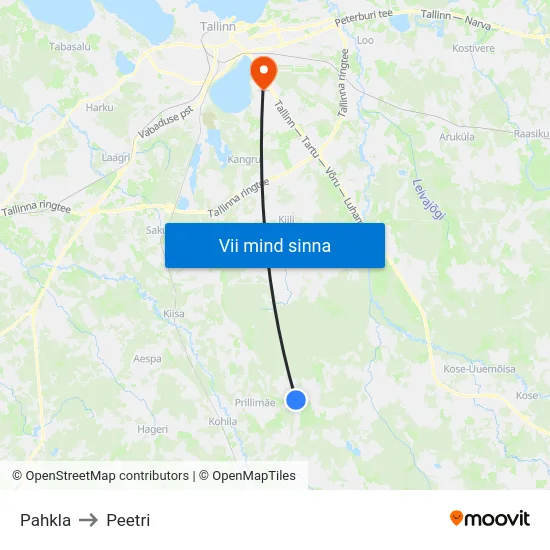 Pahkla to Peetri map