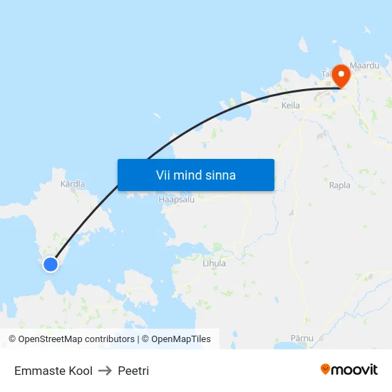 Emmaste Kool to Peetri map
