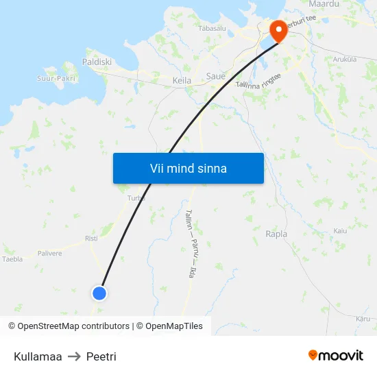 Kullamaa to Peetri map