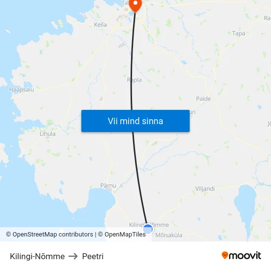 Kilingi-Nõmme to Peetri map