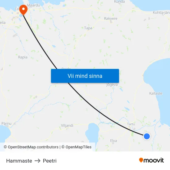 Hammaste to Peetri map