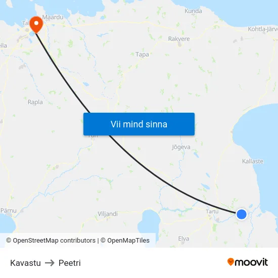 Kavastu to Peetri map