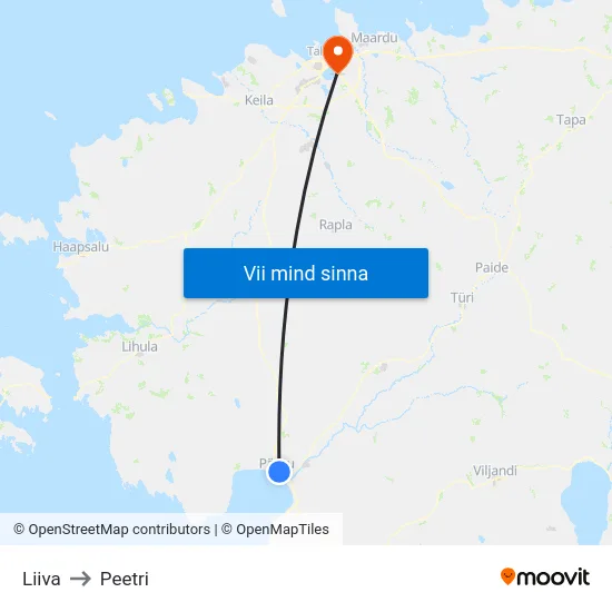 Liiva to Peetri map