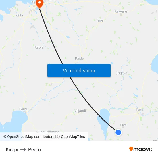 Kirepi to Peetri map