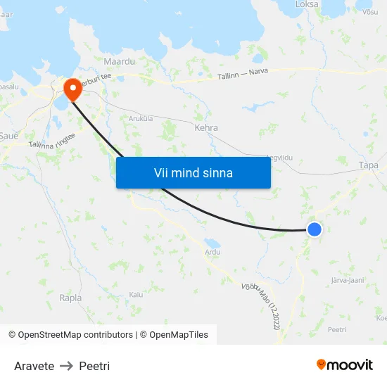 Aravete to Peetri map