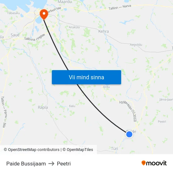 Paide Bussijaam to Peetri map