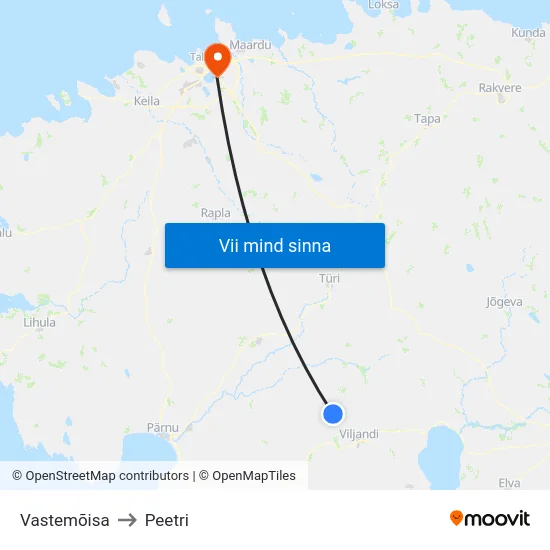 Vastemõisa to Peetri map