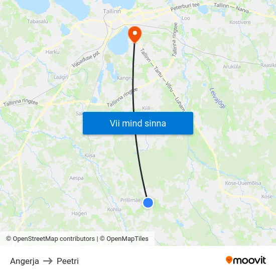 Angerja to Peetri map