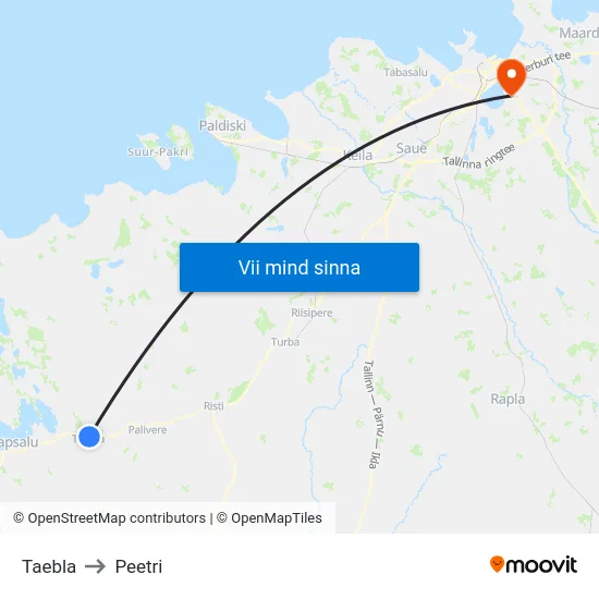 Taebla to Peetri map