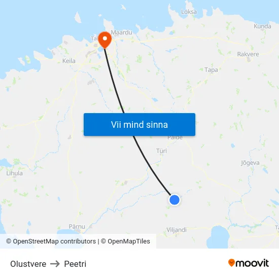 Olustvere to Peetri map