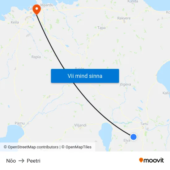 Nõo to Peetri map