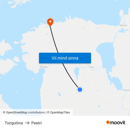 Tsirguliina to Peetri map