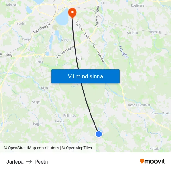 Järlepa to Peetri map