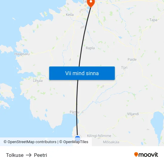 Tolkuse to Peetri map